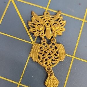 Owl Gold Tone Necklace Charm 2"